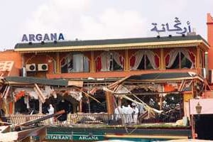 Le café-restaurant Argana, peu après l’explosion. © Mohamed Smyej pour J.A.