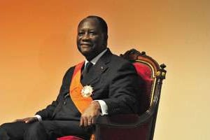 Alassane Ouattara, à la fondation Houphouët-Boigny, à Yamoussoukro, le 21 mai. © Issouf Sanogo/AFP