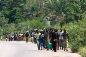 Des habitants fuient les violences entre pro-Ouattara et pro-Gbagbo, le 3 avril 2011 à Guiglo. © AFP/Archives
