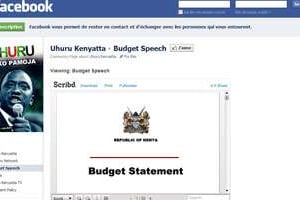 Capture de la page Facebook du discours de présentation du budget 2011-2012 du Kenya. © D.R.