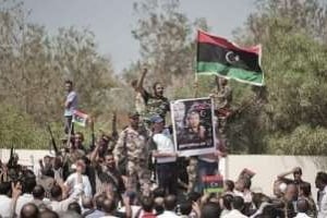 Funérailles d’Abdel Fatah Younès le 29 juillet à Benghazi. © Gianluigi Guercia/AFP