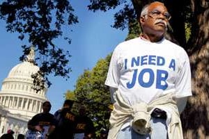 Manifestation de demandeur d’emploi devant le Capitole, le 5 octobre. © Jason Reed/Reuters