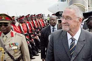 Guy Scott, le premier Blanc vice-président depuis l’indépendance du pays en 1964. © Amos Gumulira/AFP