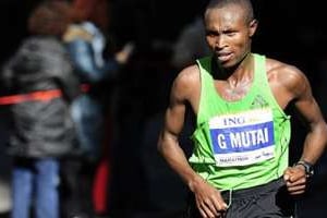 Le Kényan Geoffrey Mutai, lors du marathon de New York, le 6 novembre 2011. © AFP