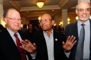 Ben Jafaar (Ettakatol), Marzouki (CPR) et Jebali (Ennahdha) devraient contrôler trois postes-clé. © AFP