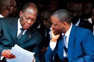 Le Président ivoirien Alassane Ouattara (à g.) et son Premier ministre Guillaume Soro. © Issouf Sanogo/AFP
