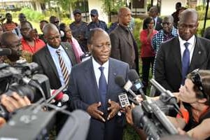 Le président Alassane Ouattara à Abidjan, le jour du vote. © Kambou Sia/AFP