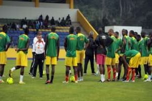 La sélection nationale du Mali à l’entraînement le 21 janvier 2012 à Bongoville. © AFP