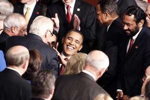 Obama arrive au Congrès, le 24 janvier. © Reuters