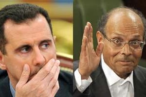 Moncef Marzouki (dr) serait prêt à accueillir le dictateur syrien Bachar Al-Assad. © AFP