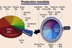 L’afrique représente 5% de la production mondiale de coton. © SOURCE : ICAC, 2011-2012