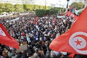 Manifestation avenue Bourguiba, le 14 janvier 2012 à Tunis. © Fethi Belaid/AFP