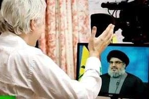 Capture d’écran de l’interview de Nasrallah par Assange sur Russian Today. © YouTube