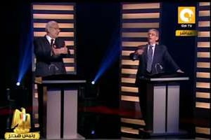 Abdel Moneim Aboul Foutouh (g.) et Amr Moussa (d.) lors du premier débat télévisé égyptien. © capture d’écran