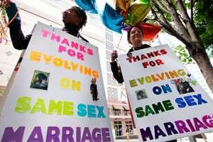 Des homosexuelles de Seattle remercient leur président. © Elaine Thompson/AP/SIPA