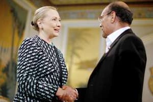 Hillary Clinton et Moncef Marzouki, le 25 février à Carthage. © Jason Reed/Reuters