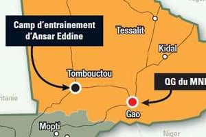 Carte du Nord-Mali occupé par des groupes rebelles et islamistes armés. © J.A.