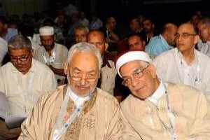 Rached Ghannouchi et Abdelfattah Mourou, au congrès d’Ennahdha, le 15 juillet 2012 à Tunis. © Fethi Belaid/AFP/ARchives