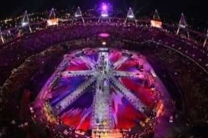 Un des tableaux de la cérémonie de clôture des JO de Londres, au stade olympique, le 12 août. © Francois Xavier Marit/AFP