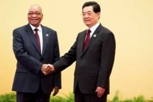 Jacob Zuma rencontre Hu Jintao au forum de coopération Chine-Afrique, le 19 juillet 2012. © Andy Wong/AFP/Getty Images