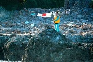 Un Japonais plante le drapeau de son pays sur un îlot de l’archipel des Senkaku. © AFP