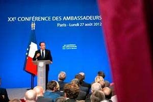 Le chef de l’État français lors de la conférence des ambassadeurs, à l’Élysée, le 27 août. © AFP