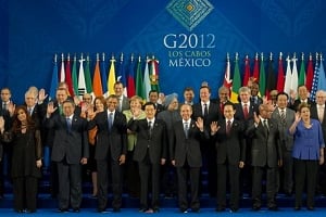 Photo de groupe prise lors du dernier sommet du G20, organisé à Los Cabos, au Mexique. Le G20 est constitué de 19 pays et de l’Union européenne. © AFP