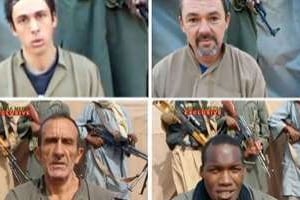 Montage de photos des otages français au Sahel. © AFP