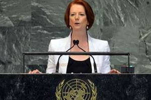 Julia Gillard, la Première ministre australienne, le 26 septembre au siège de l’ONU. © Reuters