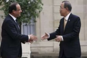 François Hollande avec Ban Ki-moon, à Paris, mardi 9 octobre. © Philippe Wojazer/Reuters
