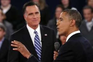 Barack Obama au cours du deuxième débat télévisé, le 16 octobre 2012 à Hempstead. © AFP