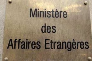Plaque du ministère des Affaires étrangère à Paris. © AFP