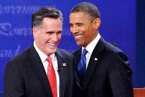 Mitt Romney (à g.) et Barack Obama le 3 octobre 2012. © AFP