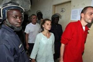Alain Peligat, Emilie Lelouch et Eric Breteau, membres de l’Arche de Zoé, en 2007 à N’Djamena. © AFP
