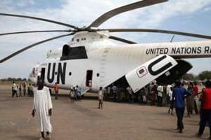 Un hélicoptère de l’ONU au Soudan du Sud à Pibor, en janvier 2012. © AFP