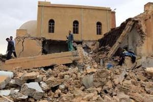 Ruines de l’église copte attaquée dans la province de Misrata à 200 km à l’est de Tripoli, l © AFP