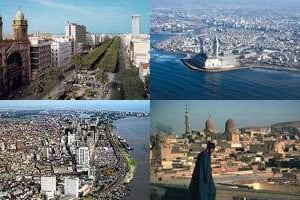Tunis (en haut à g.), Casablanca (en haut à dr.), Lagos (en bas à g.) et Le Caire. © Jeune Afrique