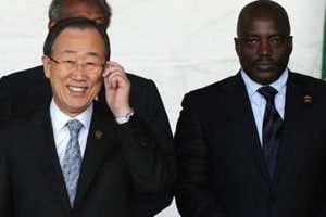 Ban Ki Moon, secrétaire général de l’ONU, et Joseph Kabila, président de la RDC. © AFP