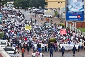 Manifestation à Kigali, le 11 février. © Sipa