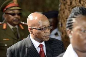 Jacob Zuma assiste à un hommage aux soldats sud-africains tués en Centrafrique, le 2 avril 2013. © AFP