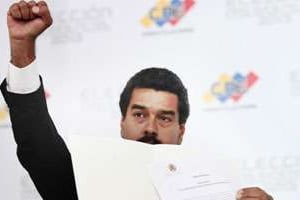 Nicolás Maduron après l’annonce des résultats, le 14 avril à Caracas. © AFP