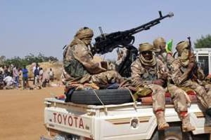 Des membres de groupes armés touareg patrouillent à Gao, au Mali, le 3 février 2013. © AFP