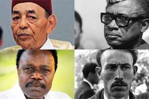 De h. en b. et de g. à d. : Hassan II, Mobutu Sese Seko, Omar Bongo Ondimba et Houari Boumediène. © DR