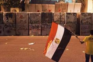 Un manifestant porte le drapeau égyptien devant le palais présidentiel, au Caire, le 29 juin 2013. © AFP