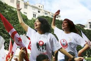 Manifestation pour les droits de la femme et contre les discriminations en mars, à Tunis. © Fethi Belaid/AFP