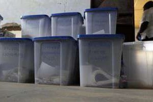 Les urnes rassemblées le 27 juillet 2013 dans un bureau électoral à Kidal. © AFP