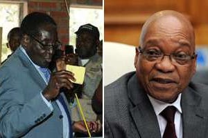 Robert Mugabe (à g.) et Jacob Zuma, liés par l’Histoire. © AFP (montage J.A.)