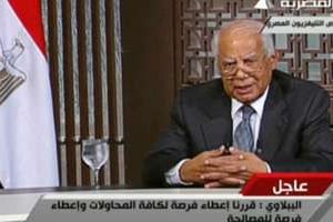 Capture d’écran de la TV égyptienne montrant Hazem Beblawi, le 14 août 2013 au Caire. © AFP