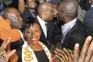 Murielle Ahouré à son arrivée à Abidjan le 9 septembre. © SIA KAMBOU / AFP