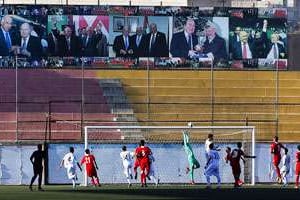 Lors du match Palestine-Jordanie des moins de 16 ans, à Ramallah, le 18 août. © Nasser Nasser/AP/Sipa Press